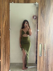 Olive Green Front Slit Maxi Dress