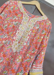 Pink Multi Floral Anarkali Kurti For 42 Bust