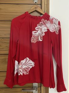 Red Top With Cutwork Patch On Shoulder N Waist