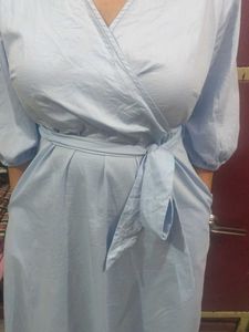 Blue Wrap Midi Dress