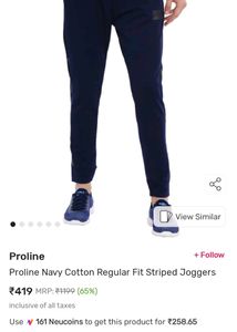 Proline Navy Cotton Reqular Fit Striped Joggers