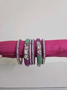 Metal Crystal Bangle Set - Pair Of 2