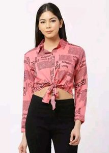 Trendy Pink Crop Printed Shirt♥️