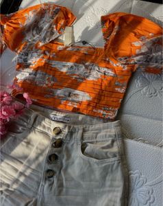 Floral orange crop top