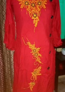 Red Embroidered Tunic Top