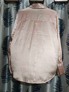 Peach Satin Button-Up Shirt