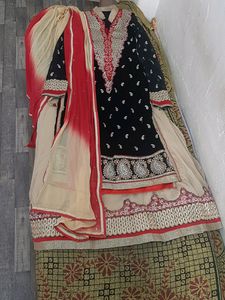 Black Long Shirt With Lehenga And Dupatta