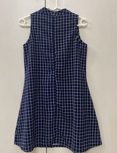 Navy Grid Sleeveless Mini Dress