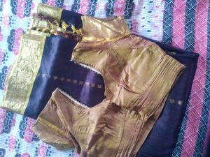 brown colour pure silksaree with blo