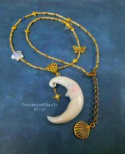 Venetian Carnival Style Moon Charm Necklace