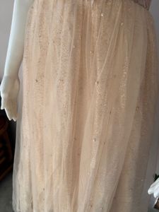 vintage puffed sleeves shimmery gown with beads
