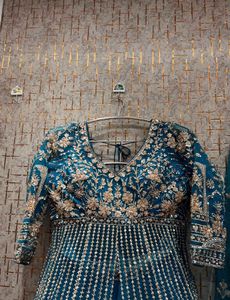 Elegant Teal Embroidered Gown Shirt with