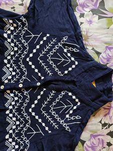 Embroidered Navy Top