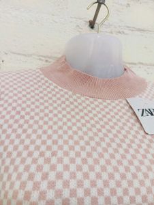 Zara Pink Checkered Knit Top