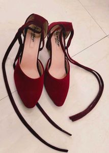Burgundy Velvet Tie-Up Heels