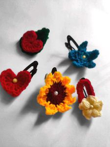 Crochet Flower Hair Clips - Set of 5