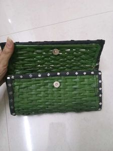 Handmade Paper Purse Woven Green Clutch