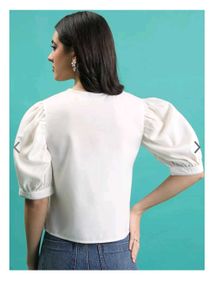 White Collar Puff Sleeves Casual Top/Shirt