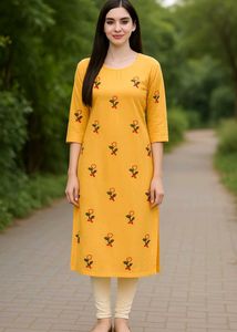 Mustard Embroidered Kurti