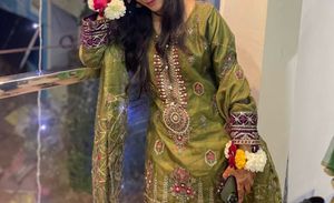 Olive Green Embroidered Shalwar Kameez