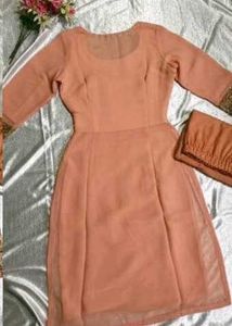 Elegant Peach Embroidered Kurta Set