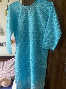 Chic Light Blue Embroidered Cotton Kurta