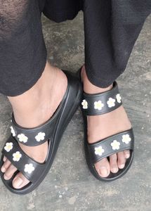 Floral Black Sandals wedges