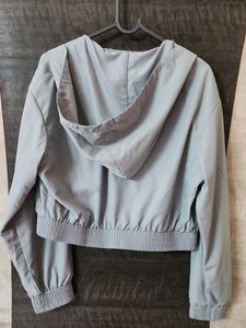 Pale Blue Cropped Zip-Up Hoodie