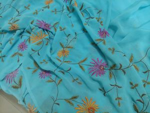 Blue Pure Chiffon Saree