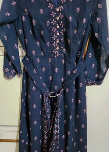 All Round Navy Ethnic Middi Dress Wd Belt
