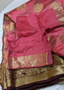 Pink &amp; Gold Banarasi Silk Saree