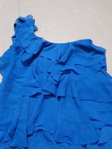 Blue One Side Off Shoulder Frock