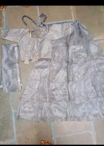 Gray Ruffle Lehenga Set