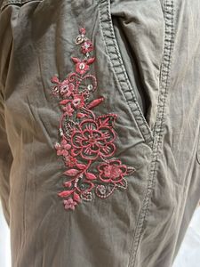 Olive Green Floral Cargo Pants