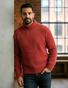 premium imported red eyelash knit turtleneck sweat