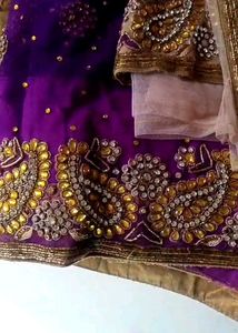 Purple &amp; Gold Embroidered Saree