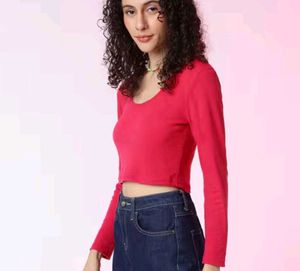 Pink Long Sleeve Crop Top
