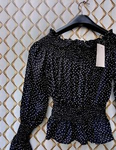 New With Tag Dotted Polka Clinched Waist Top