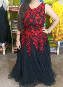 Black Net Gown With Embroidery