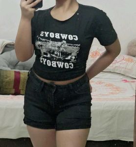 Combo Crop Top & Jeans Shorts
