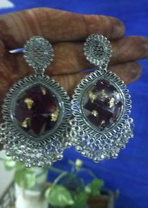 Statement Silver Earrings with Rose Petals
