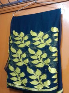 Black Chiffon Saree With golden Leaf Work