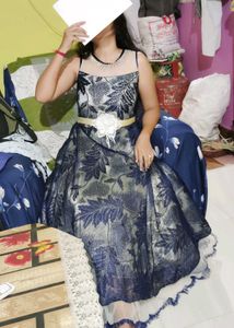 Blue Floral Illusion Neckline Dress