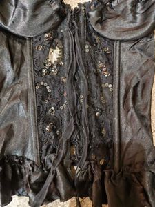 Black Sequin Dark Fem Ruffle Bottom Garter Corset