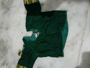 Orange Striped Sari Blouse, Green Cotton Saree Blo