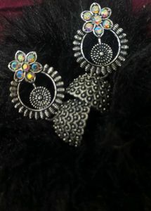 Oxidized Silver Jhumka Earrings