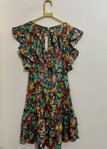 Set Of Floral Ruffle And Black Mini Dress