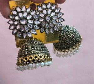 Jhumka with White kundan