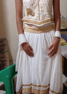 White & Gold Embroidered Dress
