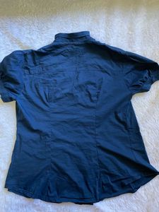 Y2K Navy Blue Ruffle Blouse